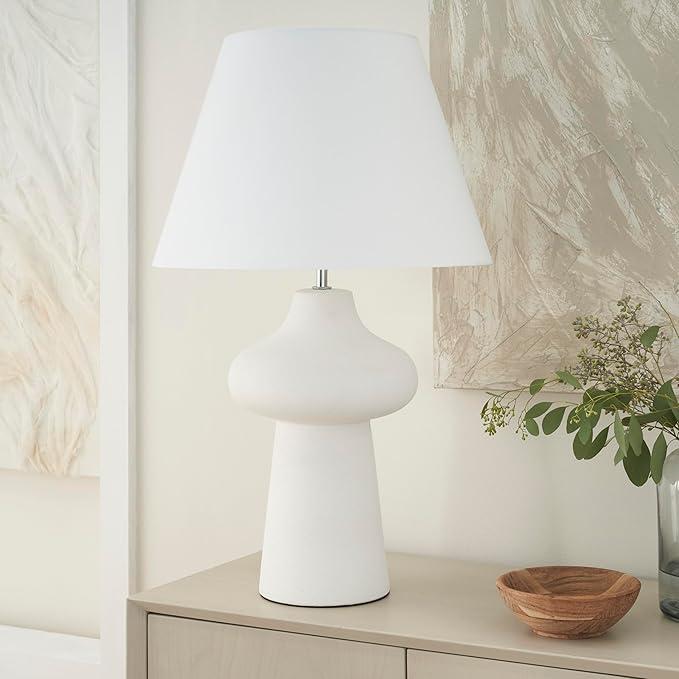 loudcrest White Ceramic Table Lamp for Bedside Table, Living Room, Dining Room, Buffet, Entryway