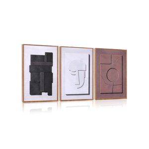 Aurlan Neutral Abstract Polygon Framed Wall Art(16"x24"), 3 PCS Minimalist Black Beige Brown 3D Textured Canvas Artwork, Large Modern Geometric Illustration Art Wall Decor for Office Living Room