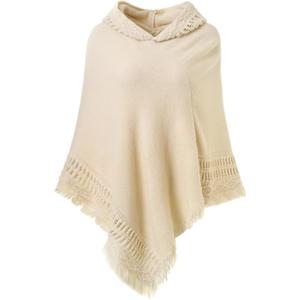 Ferand Ladies' Hooded Cape with Fringed Hem, Crochet Poncho Knitting Patterns for Women (One Size, Beige)