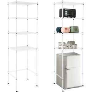 Huwena 4 Tier Mini Fridge Stand with Storage for Dorm Microwave Stand Over Mini Fridge Storage Shelf Adjustable Height Organizer for College Rooms Kitchen Pantry(White)