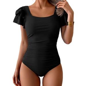 Eomenie Women's Tummy Control One Piece Swimsuit Ruffle Square Neck Bathing Suit Ruched Cutout Back Slimming Swimwear, XL Eomenie Women's Tummy Control One Piece Swimsuit Ruffle Square Neck Bathing Suit Ruched Cutout Back Slimming Swimwear, XL