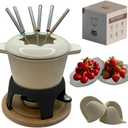 Cast Iron Fondue Set 15-Pcs With Accessories Fondue Kit For Swiss Fondue Cheese Meat Oil Fondue Pot Fondue Pot set, Cheese Fondue Set, Chocolate Fondue Pot, Cheese Melting Pot, Fondue Pot Non Electric (Off-White)