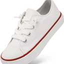 Toddler Little Kid Cushioned Canvas Shoes Slip On Sneakers Soft and Durable (3 Big Kid, White)