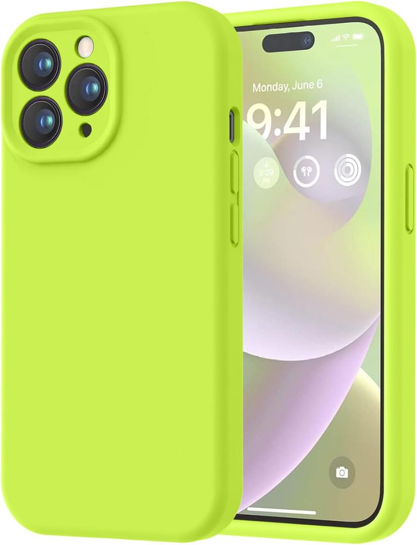 LOVE 3000 Designed for iPhone 14 Pro Case, Premium Silicone with [Soft Anti-Scratch Microfiber Lining] Shockproof Protective Phone Case for Men Women Girls 6.1", Fluorescent Green