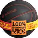 Silent Basketball Size 7, 29.5  Airless Indoor Basketball | Gift Box Included, Pro PU Foam Basket Ball, for Quiet Dribbling Indoor, Real Grooves, 90% Bounciness, 12.7 Oz (Black)