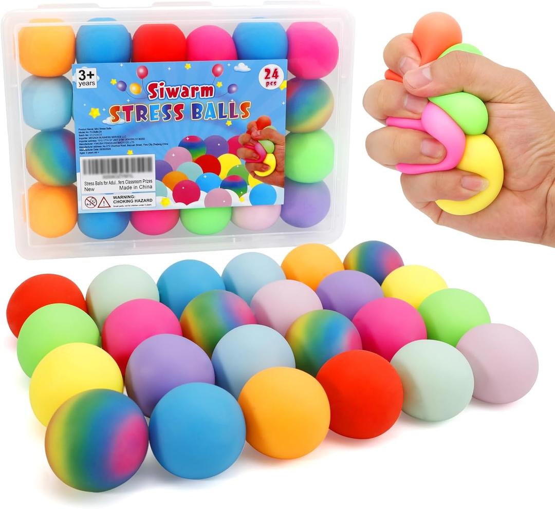 24 Pack Slow Rising Stress Balls, Stretchy Squishy Ball Fidget Toys for Kids Adults Stress Relief, Squeeze Ball Sensory Toys for Party Favors Classroom Prizes Stocking Stuffers Xmas Gift