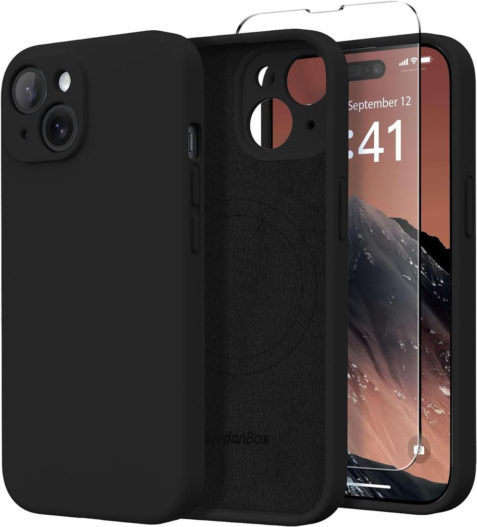 Magnetic for iPhone 15 Plus Case, Compatible with MagSafe, [Full Camera Protection][Screen Protector] Silicone Shockproof Protective Phone Case for iPhone 15 Plus 6.7", Black