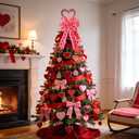 Valentine's Day Bow Large Valentine's Day Wreath Bows 11.4x19.6 In Valentine's Day Pink Love Heart Ribbon Bow for Wreath Valentine Tree Topper Bow for Valentine Wedding Front Door Indoor Outdoor Decor