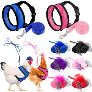 Cindeer 8 Pieces Chicken Harness and Leash for Hens Chicken Hat Adjustable Duck Harness and Leash Hat with Elastic Chin Strap for Hens Duck Goose Parrot Small Pets Accessories