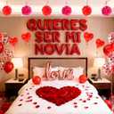 Red 16" Quieres Ser Mi Novia Balloons Letters Set- 10Pcs Heart Balloons, LOVE Alphabet Foil Mylar Balloons with 1000 Pcs Artificial Rose Petals for Valentines Day Decorations