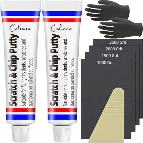 Calvana (2-Pack 20g Car Body Filler Repair, Automotive Putty Scratch Filler, Quick-Drying Formula for Minor Touch-ups, Ideal for Car Paint Scratch Removal and Rust, with 4pack Sand Paper Repair Tools