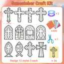 36 Pcs Religious Cross Suncatchers Craft DIY Religious Window Stained Glass Tissue Paper Arts Crafts for VBS Christian Home Sunday School Classroom Easter Spring Window Art Party Favor Decor