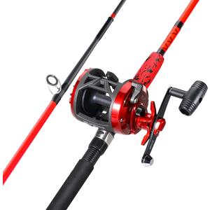 Sougayilang Conventional Reel and Fiberglass Fishing Rod Combo, Medium Heavy for Catfish Angling (Red-6FT-3000)