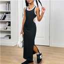 BEAUDRM Girl's Summer Cut Out Scoop Neck Maxi Dress Sleeveless Split Hem Casual Dresses Black 9Y 