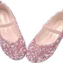 Girls Classic Slip on Mary Jane Ballet Flats Glitter Wedding Party Bridesmaids Flower Girl Princess Dress Shoes for Kid Toddler (3 Little Kid, Pink)