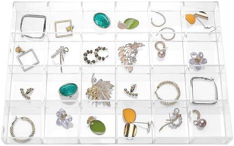 Large Clear Jewelry Organizer Display Tray, Storage Case for Rings, Earrings, Necklaces, Acrylic Drawer Organizer Trays (24 Grids)