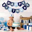DCJHFJ Felt Navy Blue Happy Birthday High Chair Banner Pre-Strung Birthday Hanging Decoration for Baby Boy 1st Birthday Party Decorations