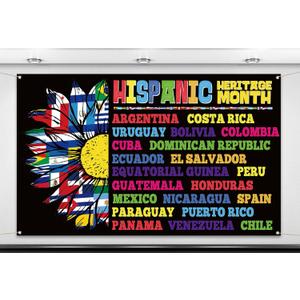 Nepnuser Hispanic Heritage Month Photo Booth Backdrop Latino Spanish Speaking Countries Flags School Classroom Decorations Indoor Outdoor Wall Decor-5.93.6ft