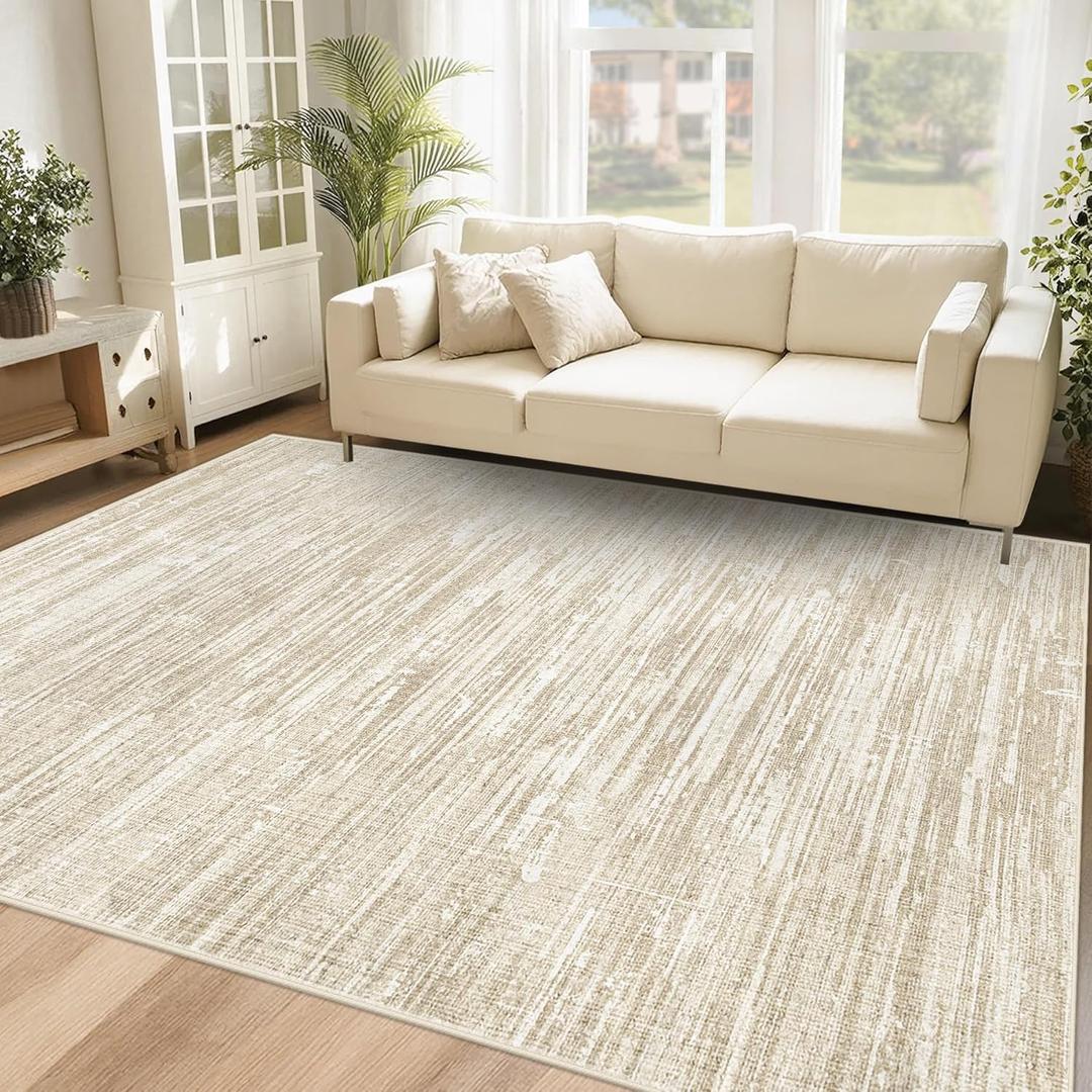 6x9 Area Rugs for Living Room: Washable Moroccan Geometric Boho Rug Farmhouse Non Slip Stain Resistant Large Rug Low Pile Soft Carpet for Bedroom Dining Room Home Office Children Room (Camel,6'x9')