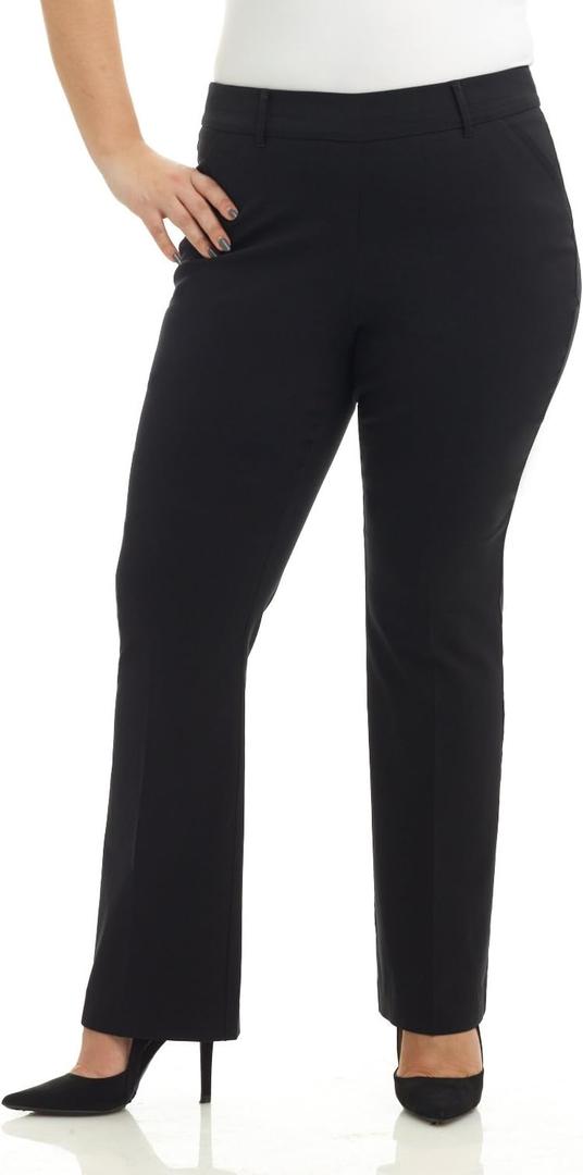 Rekucci Curvy Woman Ease into Comfort Barely Bootcut Plus Size Pant (14 Plus Tall, Black)