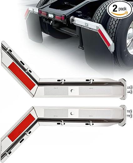 1 1/8" Angled Stainless Mud Flap Hangers for Semi Trucks Mudflap Hangers for Semi Mud Flaps Holder Mount with Reflective Strip Sticker 30" Length
