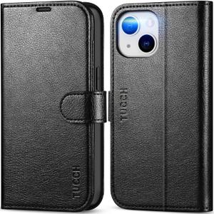 TUCCH Wallet Case for iPhone 14, [RFID Blocking] [4 Card Slots] TPU Interior Protective Case, Magnetic Folio Shockproof PU Leather Stand Flip Cover Compatible with iPhone 14 6.1 5G, Textured Black