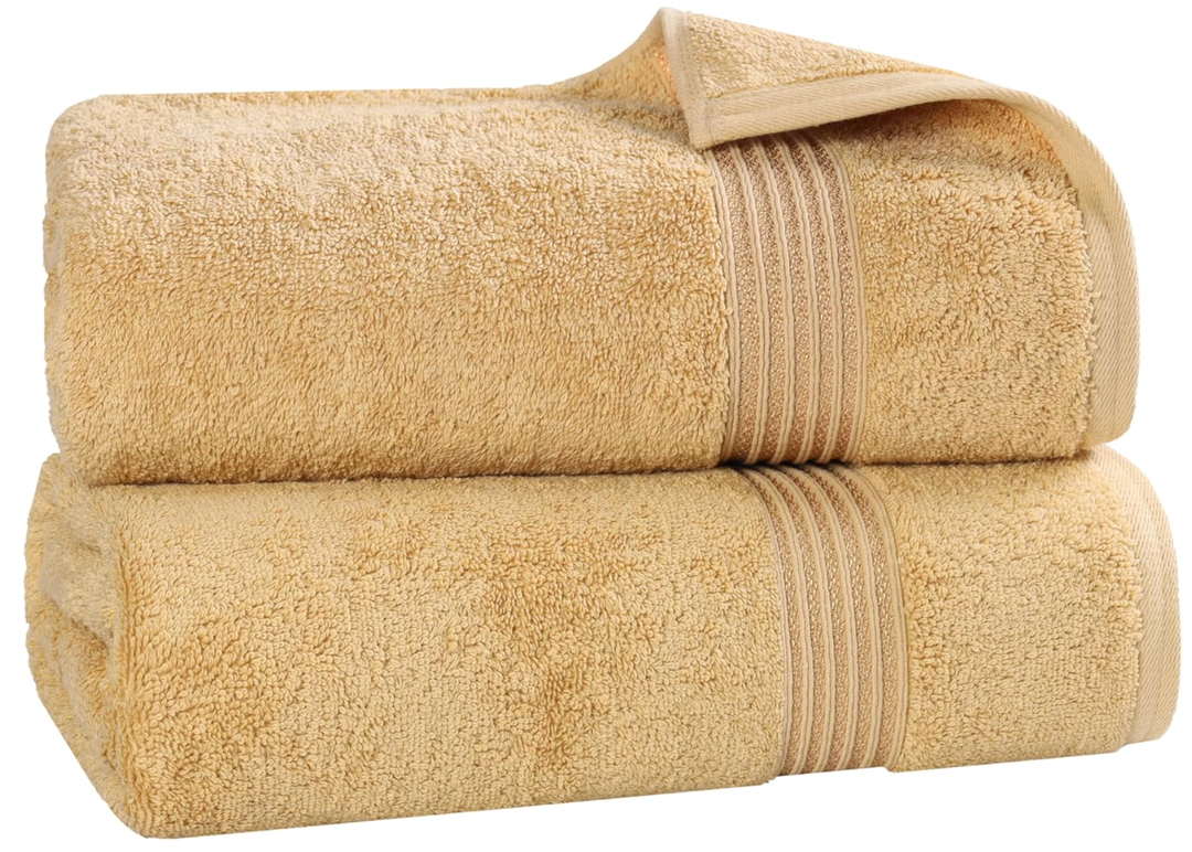Madison Egyptian Cotton Bath Towels, Towel Set for Bathroom, Shower, Hotel, Plush, 800 GSM, Highly Absorbent and Ultra-Soft Towels, Bath Essentials, Towels, Set of 2, Gold, 34×68