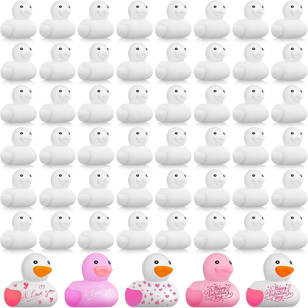 Sratte 100 Pieces DIY Rubber Ducks White Blank Rubber Bath Mini Ducks for Pool Bathtub Baby Party Favors Kids Birthday Gifts