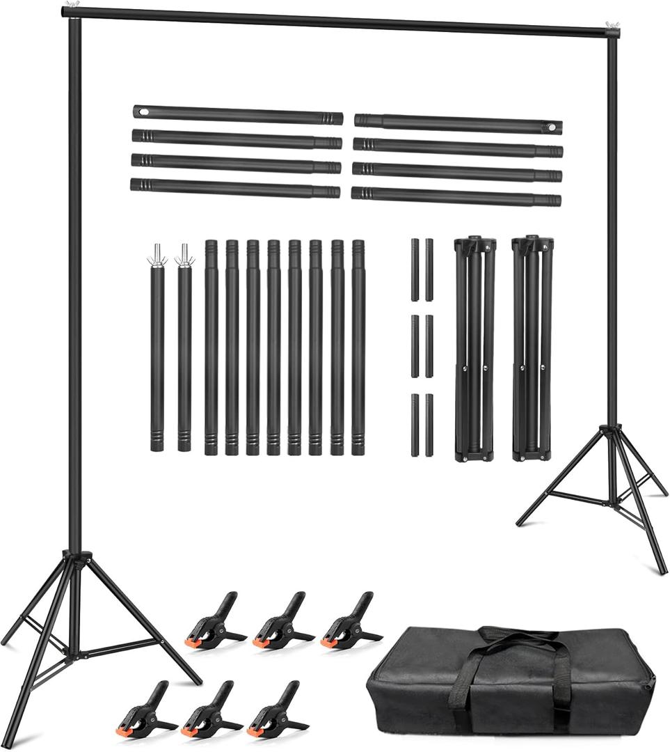 Hemmotop Backdrop Stand 10x8ft (WxH), Photography Background Stand for Parties, Adjustable Photo Backdrop Stands Kit for Wedding, Photo Booth, Party, Decoration, Balloon, Projector Screen