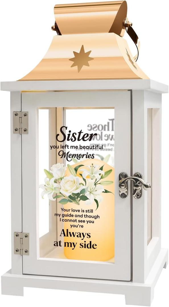 Memorial Gift for Loss of Sister Memorial Lantern Sympathy, Remembrance,Bereavement Gifts for Loss of Sister with LED Candle