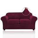 PrinceDeco Velvet Couch Cover Loveseat Covers for 2 Cushion Couch 3 Piece Sofa Covers for Dogs Washable Loveseat Covers Width Up to 72 Inch No Slip Stretch Sofa Slipcover(Medium, Burgundy)