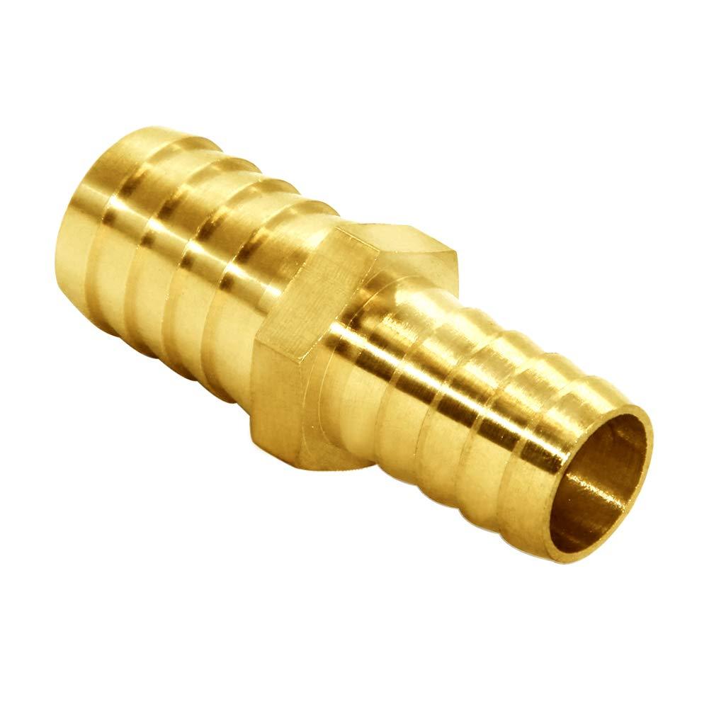 Joywayus Hose Barb Reducer 5/8" to 3/4" Barb Fitting Reducing Splicer, Hex Union Brass Fitting Water/Fuel/Air