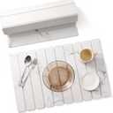 Large Stone Dish Drying Mat for Kitchen Counter, 24"16" Quick Dry Collapsible Diatomaceous Earth Mat  Super Absorbent Foldable Drying Pad for Dishes (Marble White, 23.2" x 15.4")