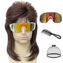 Traqur Men's Mullet Wig 70s 80s Retro Brown Cosplay Wig for Halloween Party Fancy Dress Costume Accessory (Medium Brown)