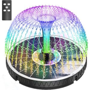 Remote Control Solar Fountain, 2025 Upgrade 6W Solar Bird Bath Fountain with 4000mAh Battery, Solar Powered Hummingbird Water Fountain Pump with Colorful LED Lights, 7 Nozzles for Garden Decor