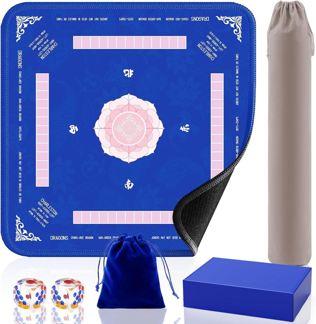 Mahjong Mat for Table, 31.5''x31.5'' Mahjong Mat with Rules, Non-Slip, Noise Reduction, Waterproof, American Mahjong Tile Mat, Mahjong Mats with Carry Bag