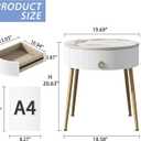 OIOG Round Nightstand with Drawer, Modern Side Table with Marbling Natural Stone Tabletop and Metal Legs, Small End Table with Storage for Living Room and Bedroom, Gold