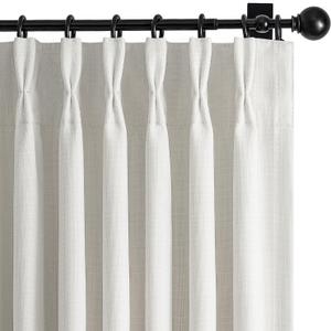Pinch Pleated Black Out Curtains 84 Inch Long for Living Room, Beige White Thick Linen Memory Trained Boho Bedroom Darkening Curtain 84 Inch Length 2 Panel Set Double Layer Thermal Viral Window Drapes