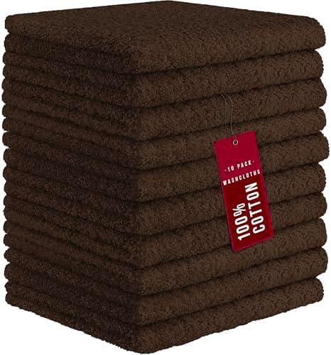DecorRack 100% Cotton Wash Cloth, Luxurious Soft, 12 x 12 inch Ultra Absorbent, Machine Washable Washcloths, Coffee
