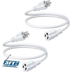 DEWENWILS 3 Foot Extension Cord, 16 AWG SJTW Weatherproof Power Cable for Indoor Use, 3 Prong Grounded Outlets Plugs, ETL Listed, White, 2 Pack