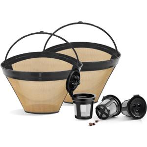 Reusable Coffee Filters and K Cups Compatible with Ninja Coffee Maker, 3 Pack Reusable Pods and 2 Pack Permanent #4 Cone Coffee Filters for Ninja Dual Brew Systems CFP301 CFP307 CFP201 CFP400