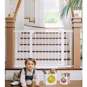 Cumbor 29.7-48" Baby Gate for Stairs, Mom's Choice Awards Winner-Dog Gates for Doorways, Auto Close Safety Pet Gate for Dogs Indoor, Easy Install Pressure Mounted Child Gate with Walk Thru Door, White