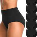 5 x High Waisted Postpartum Underwear Womens Cotton Underwear Soft Breathable Full Coverage Stretch Panties Multipack (Black, XXXL)