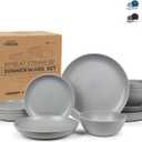Grow Forward 16-piece Premium Wheat Straw Dinnerware Sets for 4 - Unbreakable Dishwasher & Microwave Safe Plastic Plates and Bowls Sets - Patio, Outdoors, RV, Camping Dishes - Feather