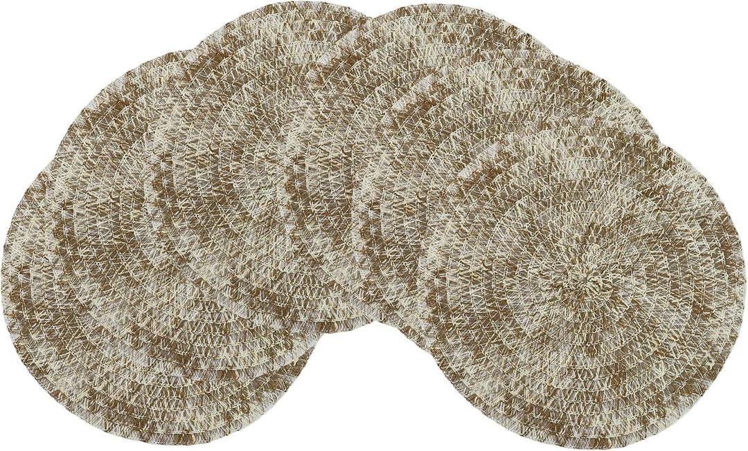 olofable Round Braided Placemats - Woven Washable Non-Slip Table Mats, 15 Inch Diameter for Dining Tables (Yellow Mixed, 15 inches Set of 6)