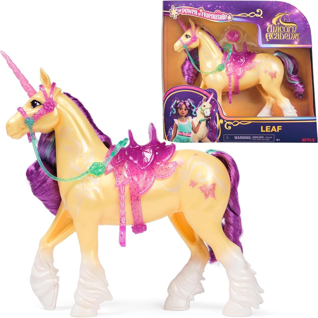 Unicorn Academy, Power of Friendship Leaf, Easter Gifts Idea, Dolls & Unicorn Toys for Girls, Includes Translucent Saddle & Bridle, 11
