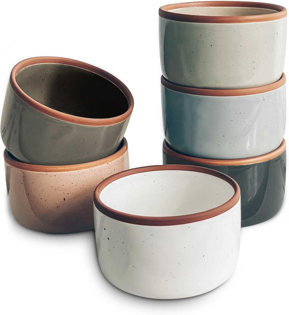Mora 6oz Ceramic Ramekins, Set of 4 - Oven Safe Baking Dishes for Pudding, Creme Brulee, Souffle, Dip, Custard, Ice Cream (Assorted Neutrals)