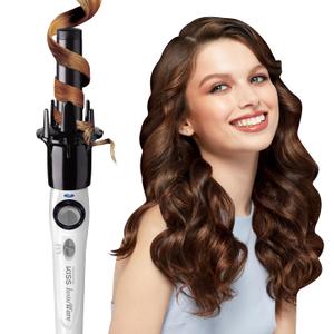 KISS Instawave Deluxe Automatic Rotating Curling Iron, Ceramic Ionic Technology, Tangle Prevention, 2-Way Rotation, Dual Heat Settings up to 420F, 1 Curling Wand, Black & White