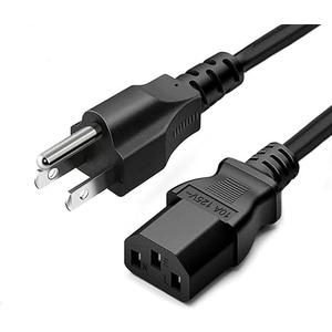 Standard 5ft (1.5m) 10 Amps 125 Volts Black 3 Prong AC Power Cord Cable for Electronics, TV, Computer, Printer, Radio, Monitor, Samsung, Dell, Vizio, LG, Asus, Laptop and More