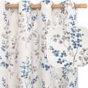 BGment Short Linen Curtains for Small Window 45 Inch Length 2 Panels, Boho Light Filtering Privacy Curtains for Farmhouse Bedroom Basement Bathroom, Cottage Leaf Design, Each 42 Inch Wide, Navy